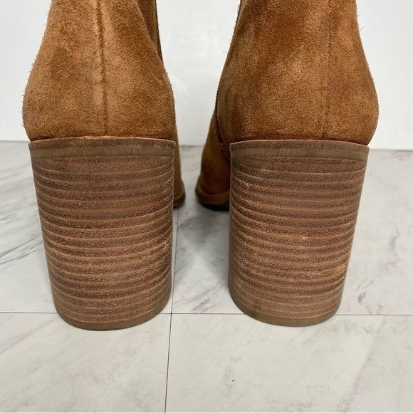 New! Lucky Brand Pinkton Brown Suede Block Heel Bootie 11M - Picture 4 of 16